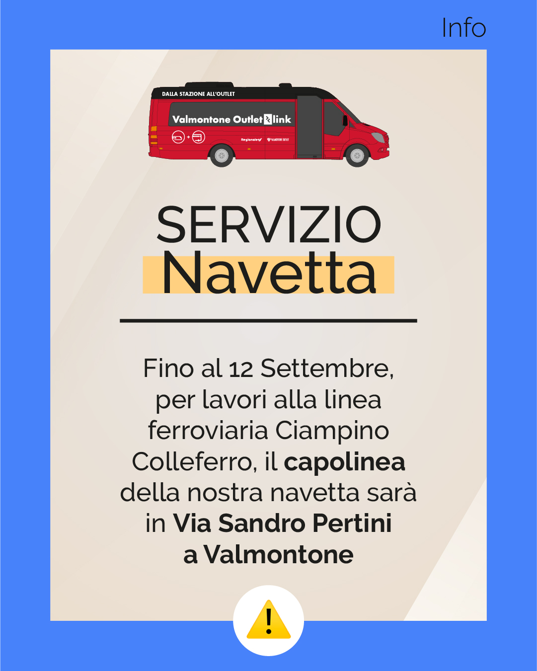 CAPOLINEA NAVETTA: TEMPORANEO SPOSTAMENTO PER LAVORI